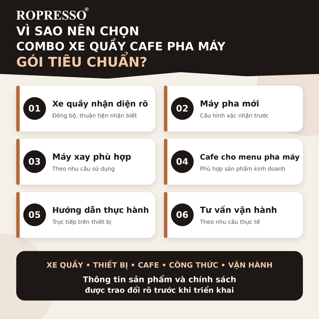 Combo xe quầy cafe pha máy gói tiêu chuẩn