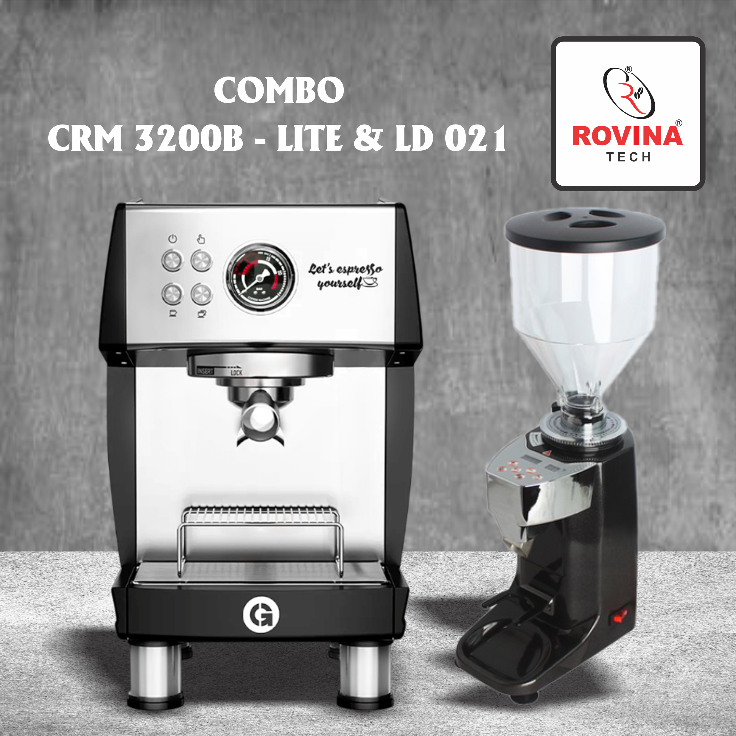 Combo máy pha cà phê CRM 3200b Lite và máy xay Ld021