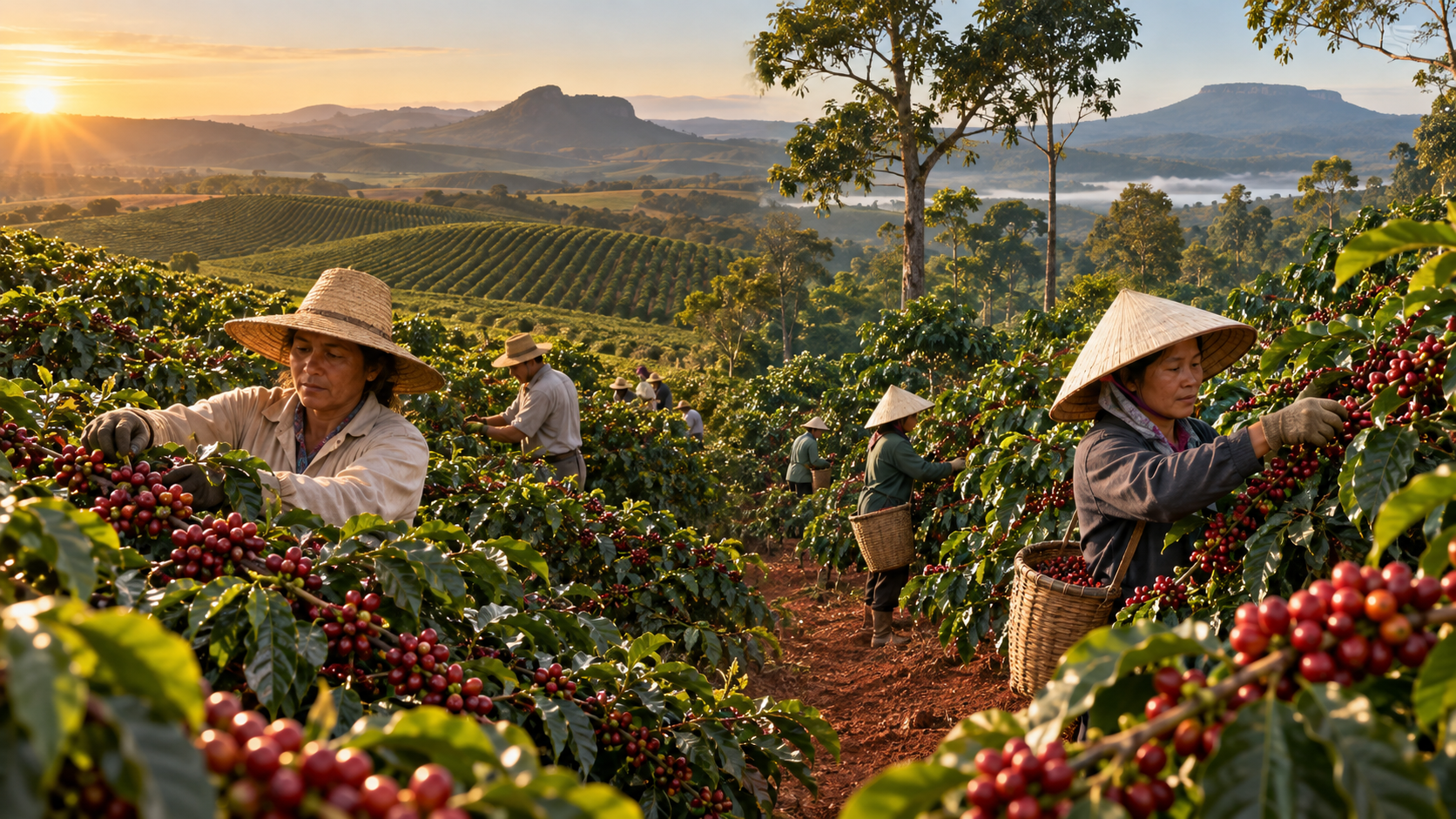 Cây cà phê hình thành vùng sản xuất lớn tại Brazil và Việt Nam