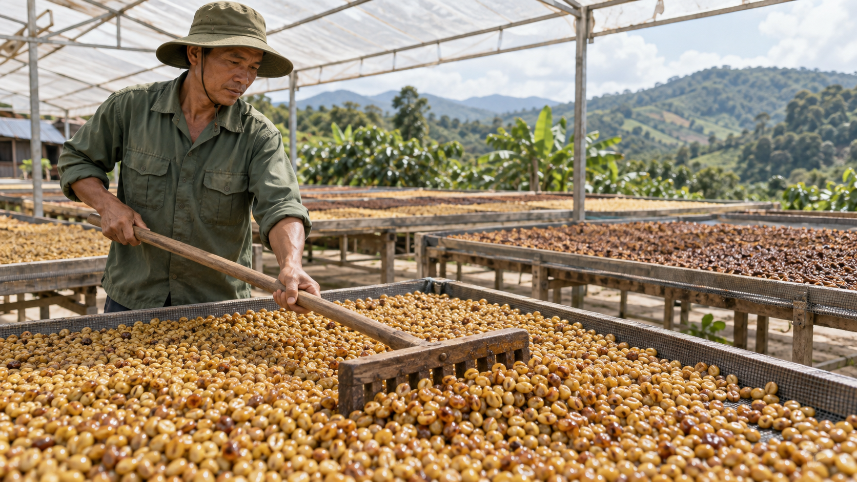 Kiểm soát quá trình phơi hạt cà phê Honey Process