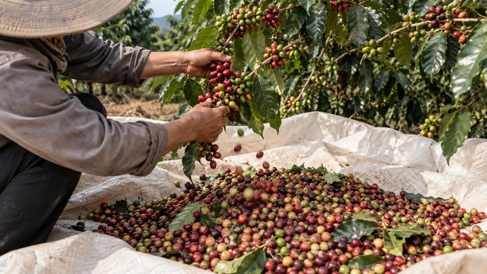 Thu hoạch cà phê đại trà làm lẫn nhiều mức độ chín