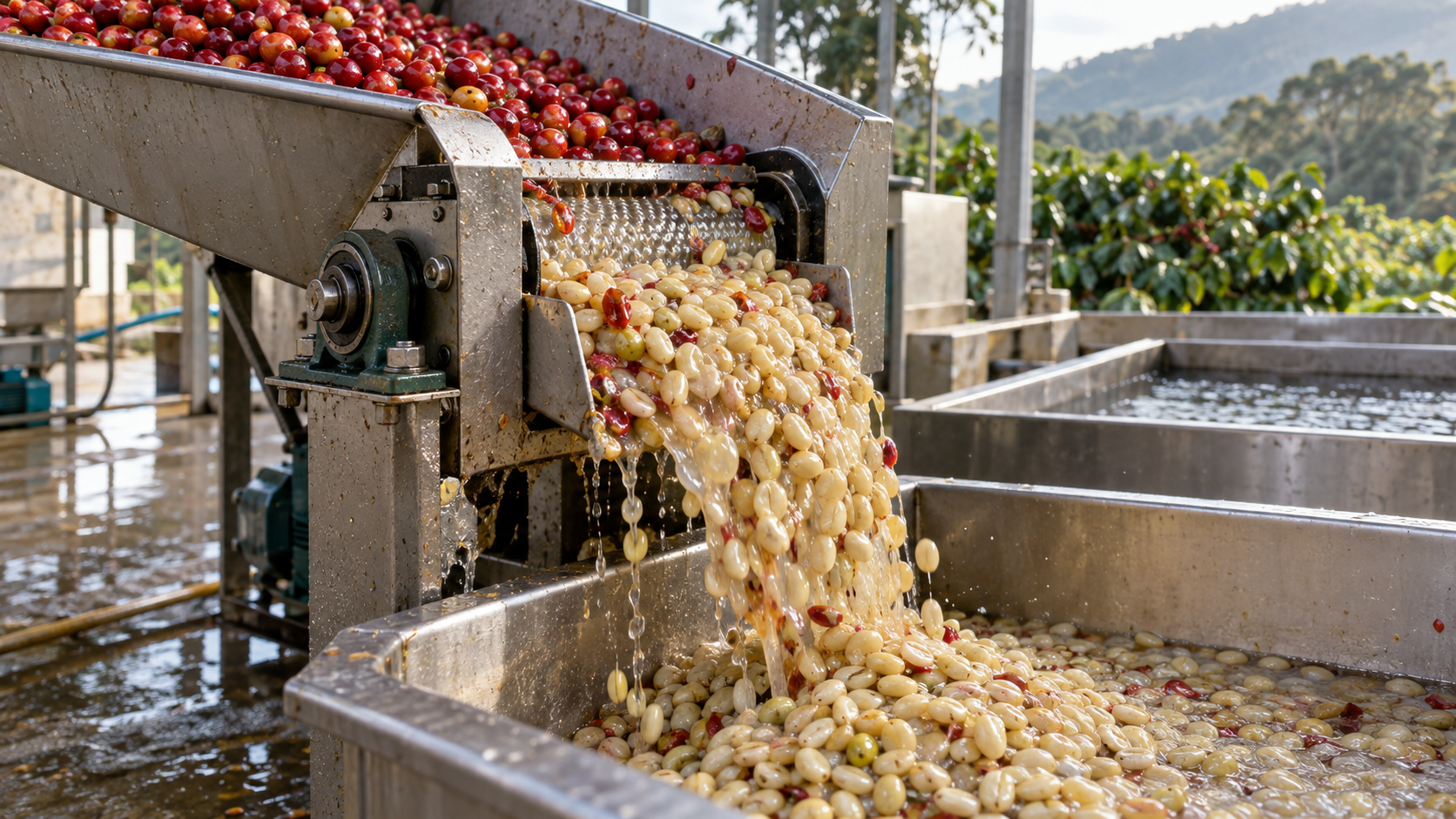 Xát vỏ và loại bỏ lớp nhớt trong quy trình Washed Process