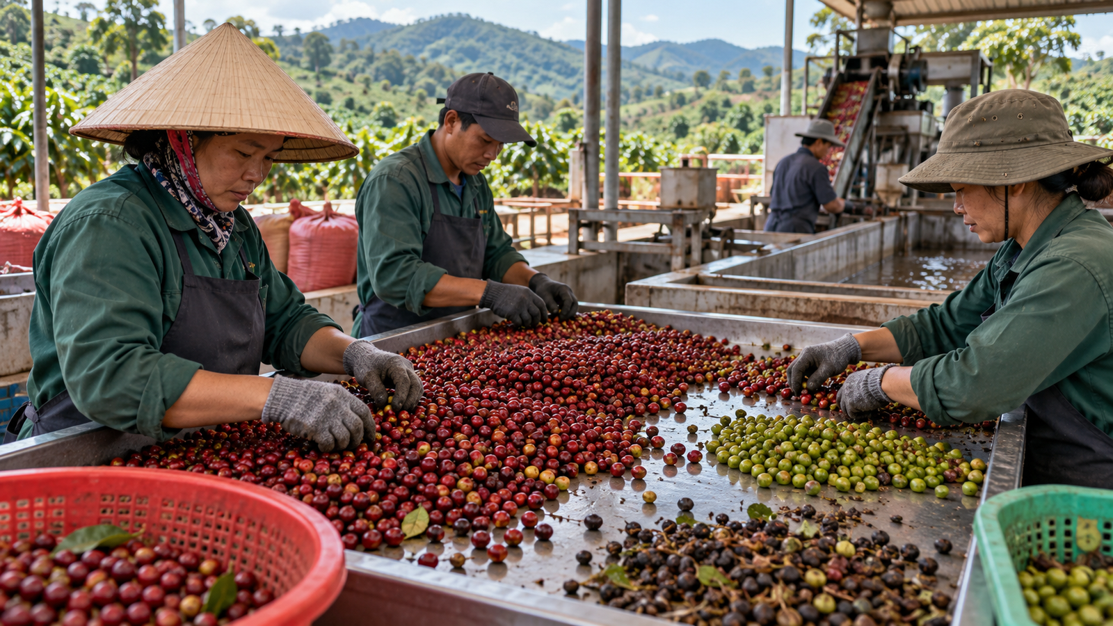 Phân loại quả Robusta Việt Nam chín và xanh sau khi thu hoạch