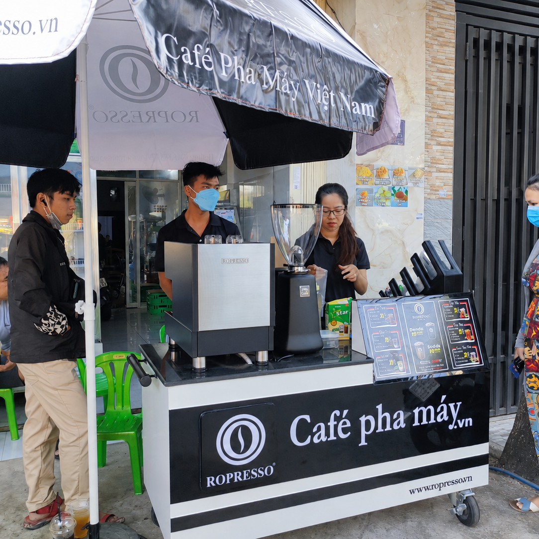 Combo xe quầy cafe pha máy gói Tiêu Chuẩn Ropresso