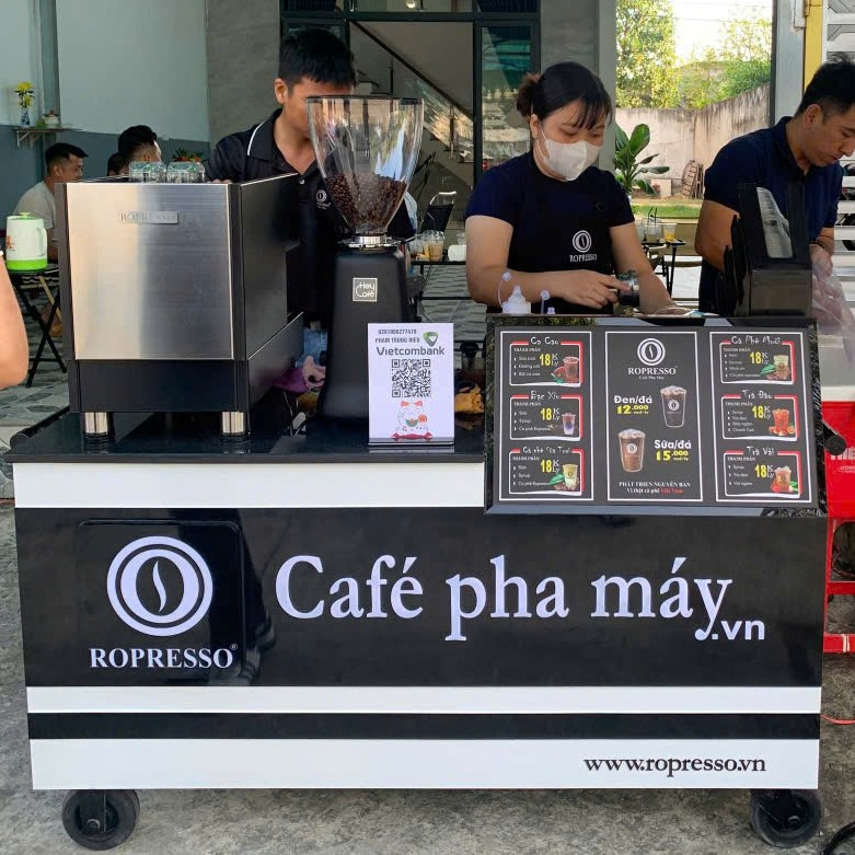 Combo xe quầy cafe pha máy gói Tiêu Chuẩn Ropresso