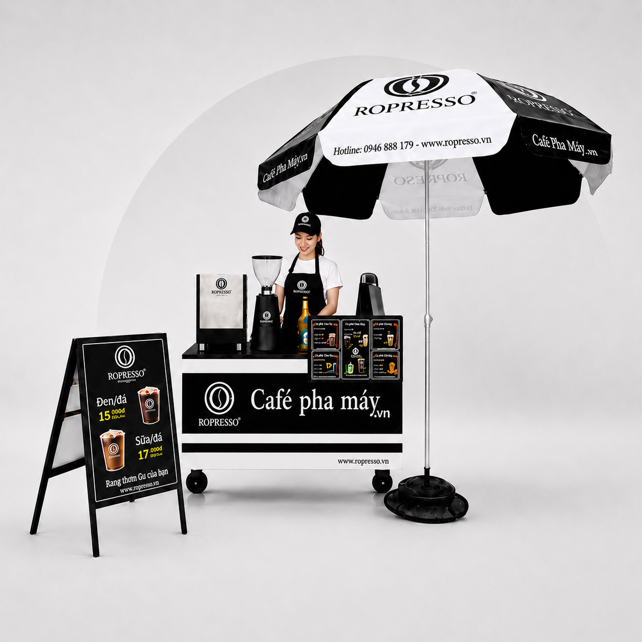 Combo xe quầy cafe pha máy Tiêu Chuẩn Ropresso